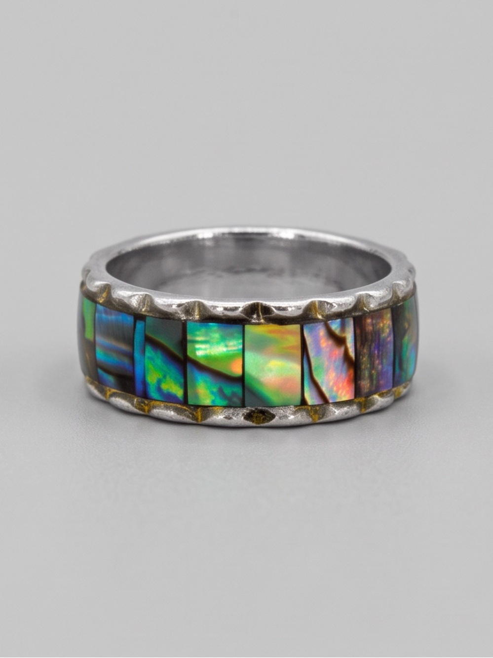 Abalone Shell Inlay Silver Band Ring Size 5